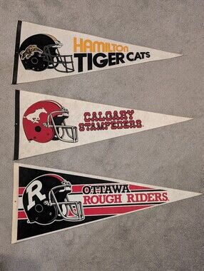 Vintage 1970's CFL Football Pennants - Stampeders, Rough Riders, Tiger Cats!